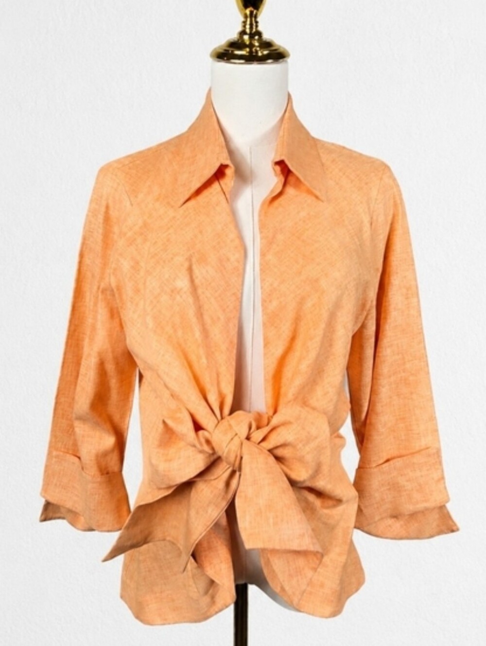Y2K Mishca Peach Linen Blend Tie Front Jacket Cardigan Top Coastal Resort M